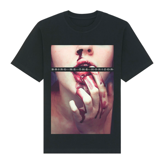 Black unisex short-sleeve regular fit T-Shirt with Bring me The Horizon Bloodlust print across the front