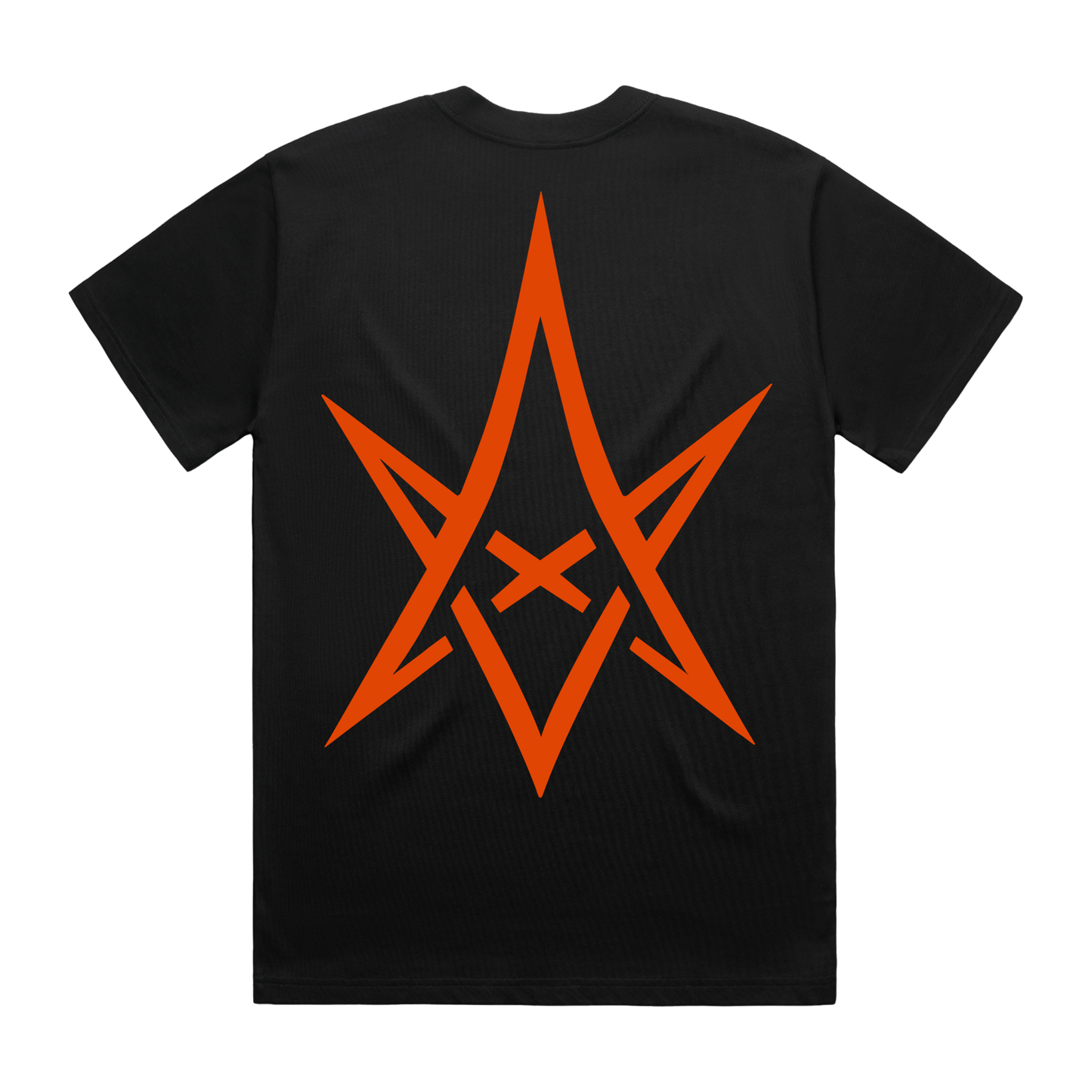 Black unisex short-sleeve regular fit t-shirt with Bring Me the Horizon star print across the back