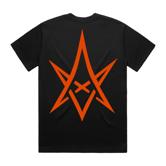 Black unisex short-sleeve regular fit t-shirt with Bring Me the Horizon star print across the back