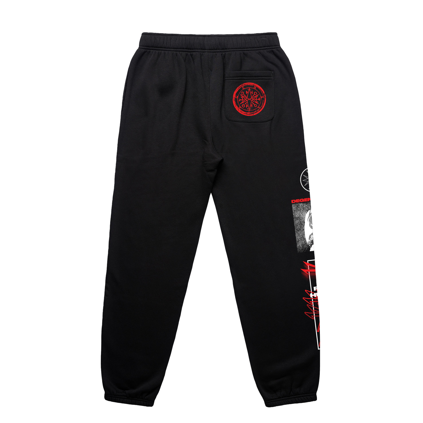 Black unisex joggers with Bring me The Horizon prints across the legs