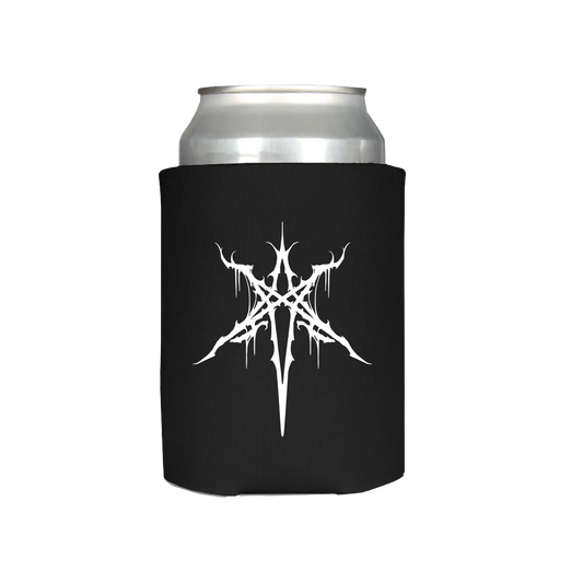 Black koozie with white BMTH hex print.