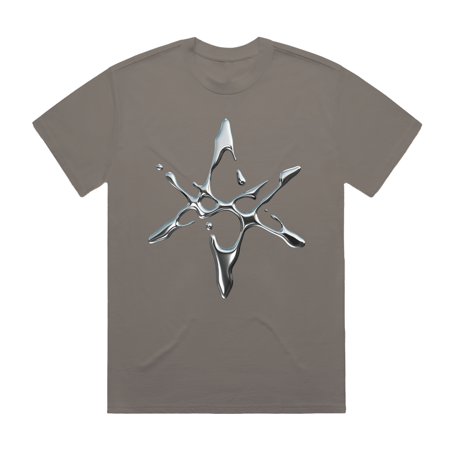 Asphalt coloured unisex short-sleeve t-shirt with silver chrome hex print across the front