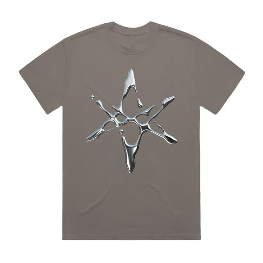 Asphalt coloured unisex short-sleeve t-shirt with silver chrome hex print across the front