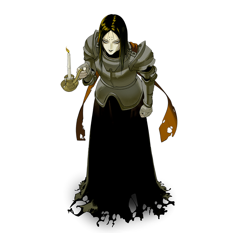 Anime character in armor holding a candle on a transparent background