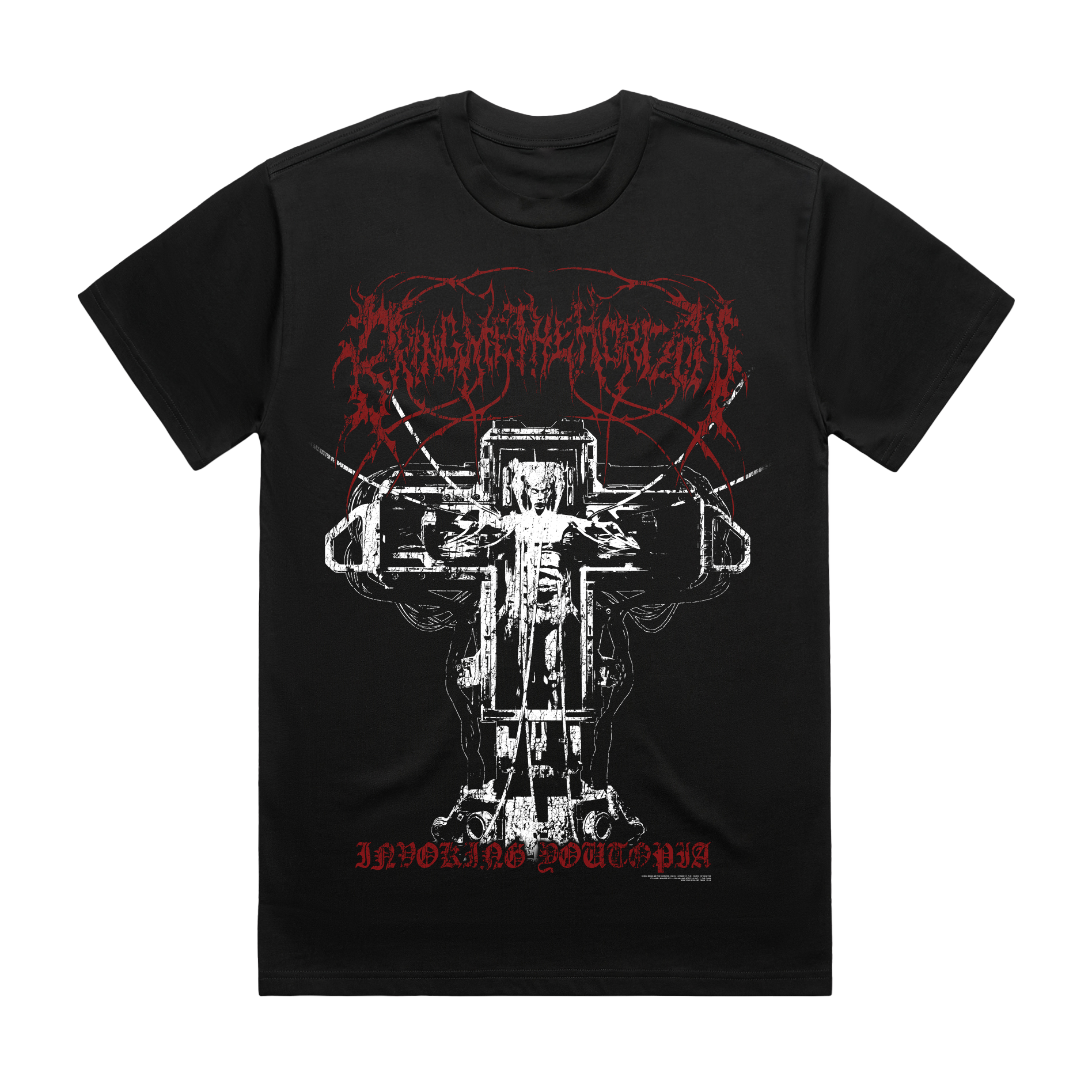 Black unisex short-sleeve regular fit T-shirt with red and white Bring Me the Horizon 'Soul Like a Cemetery' print across the front and back.