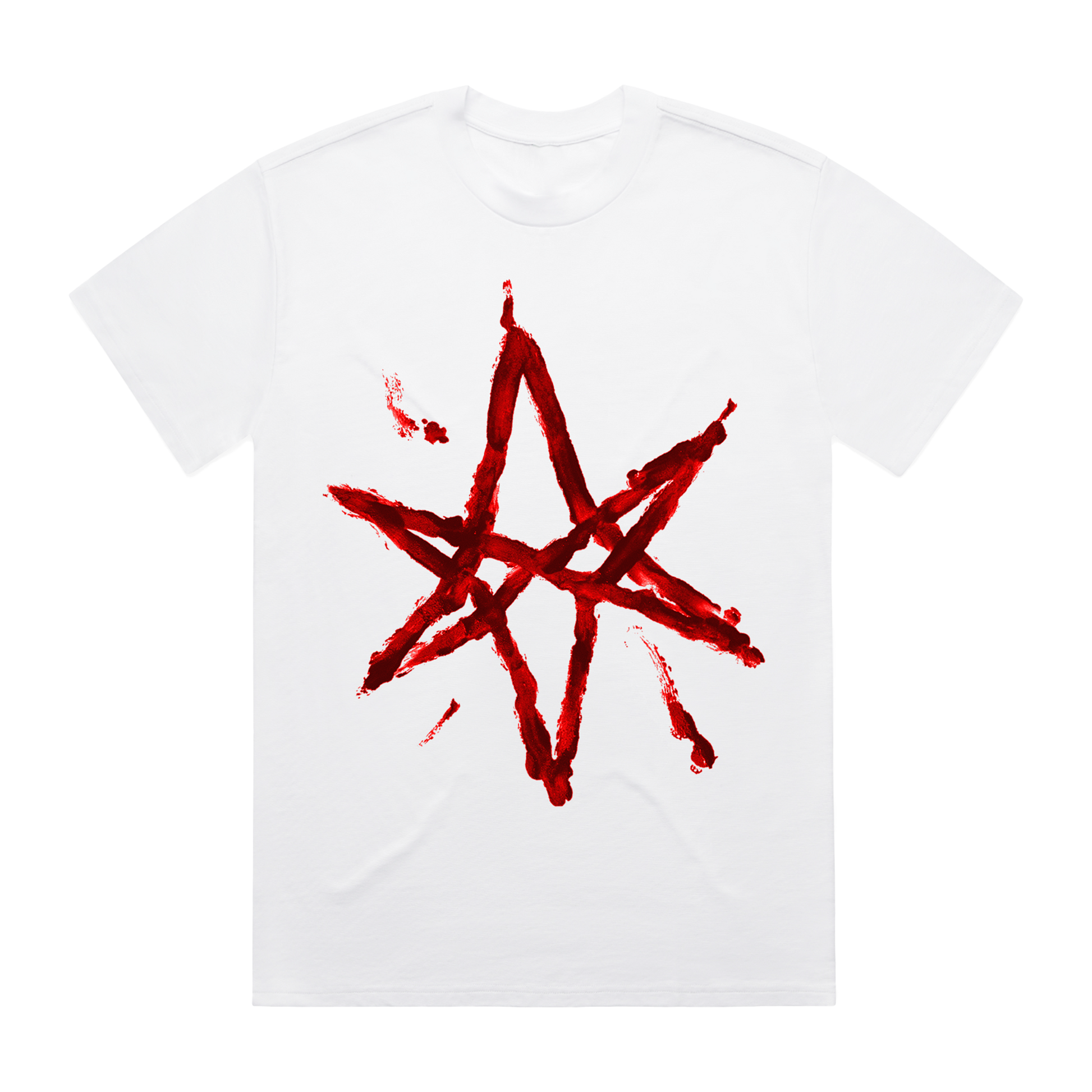 White unisex short-sleeve regular fit T-shirt with Bring Me the Horizon blood hex print across the front.