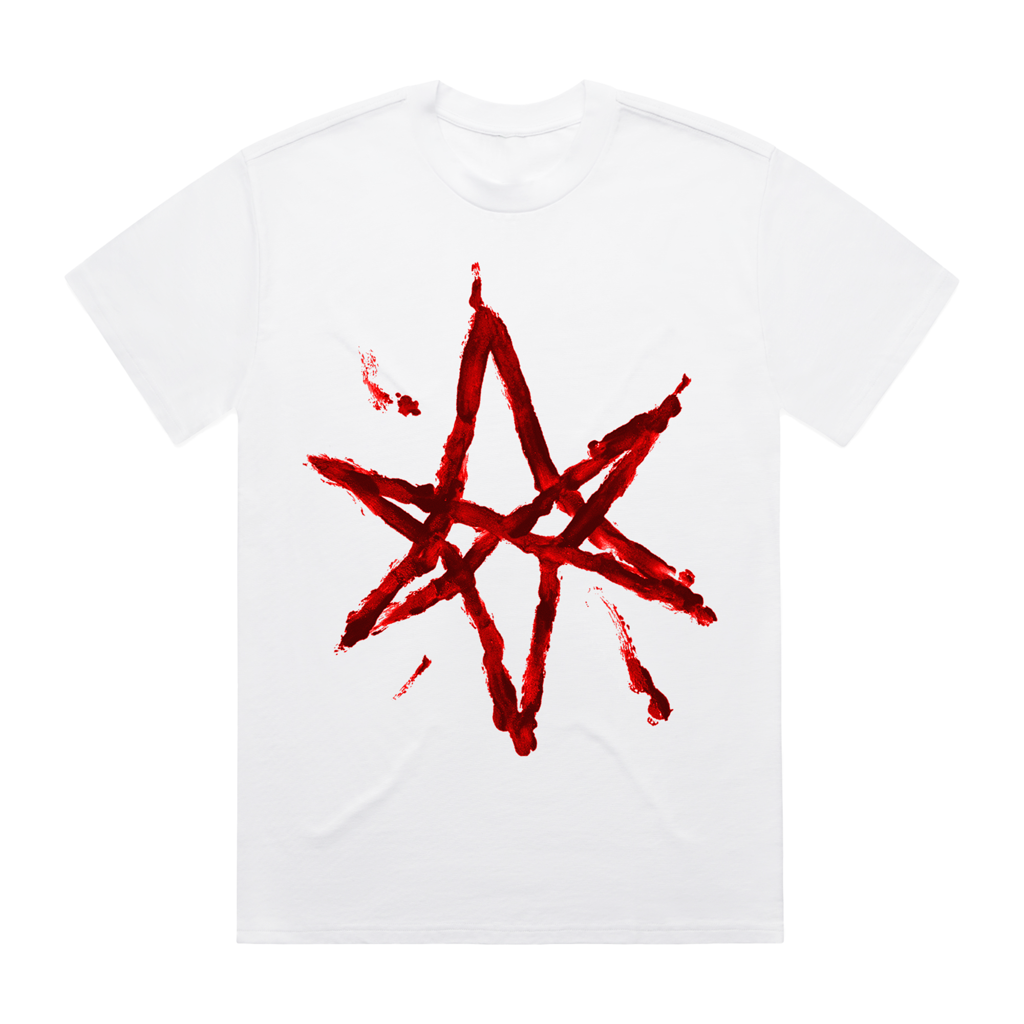 White unisex short-sleeve regular fit T-shirt with Bring Me the Horizon blood hex print across the front.