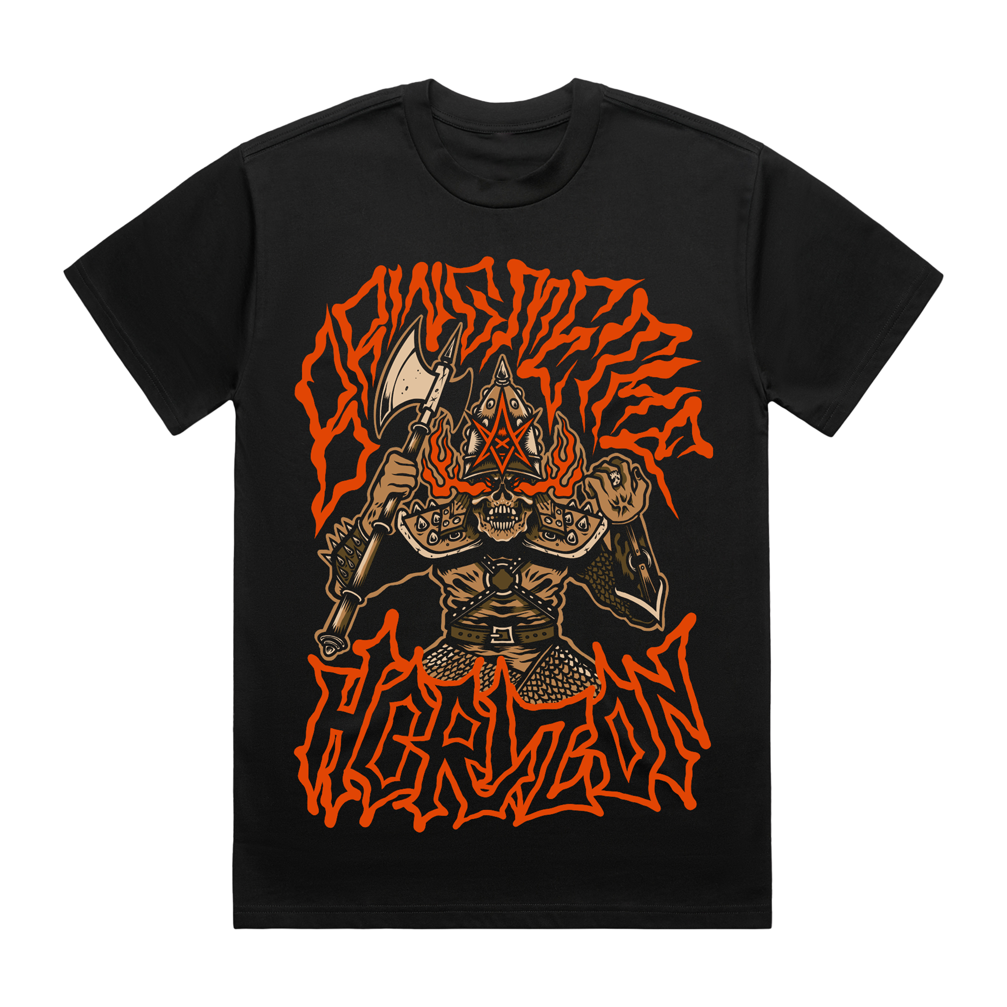 Black unisex short-sleeve regular fit t-shirt with Bring Me the Horizon Warrior print across the front