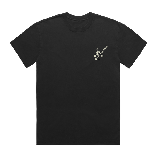 Black short-sleeve T-shirt featuring a BMTH matchstick print on the right chest.