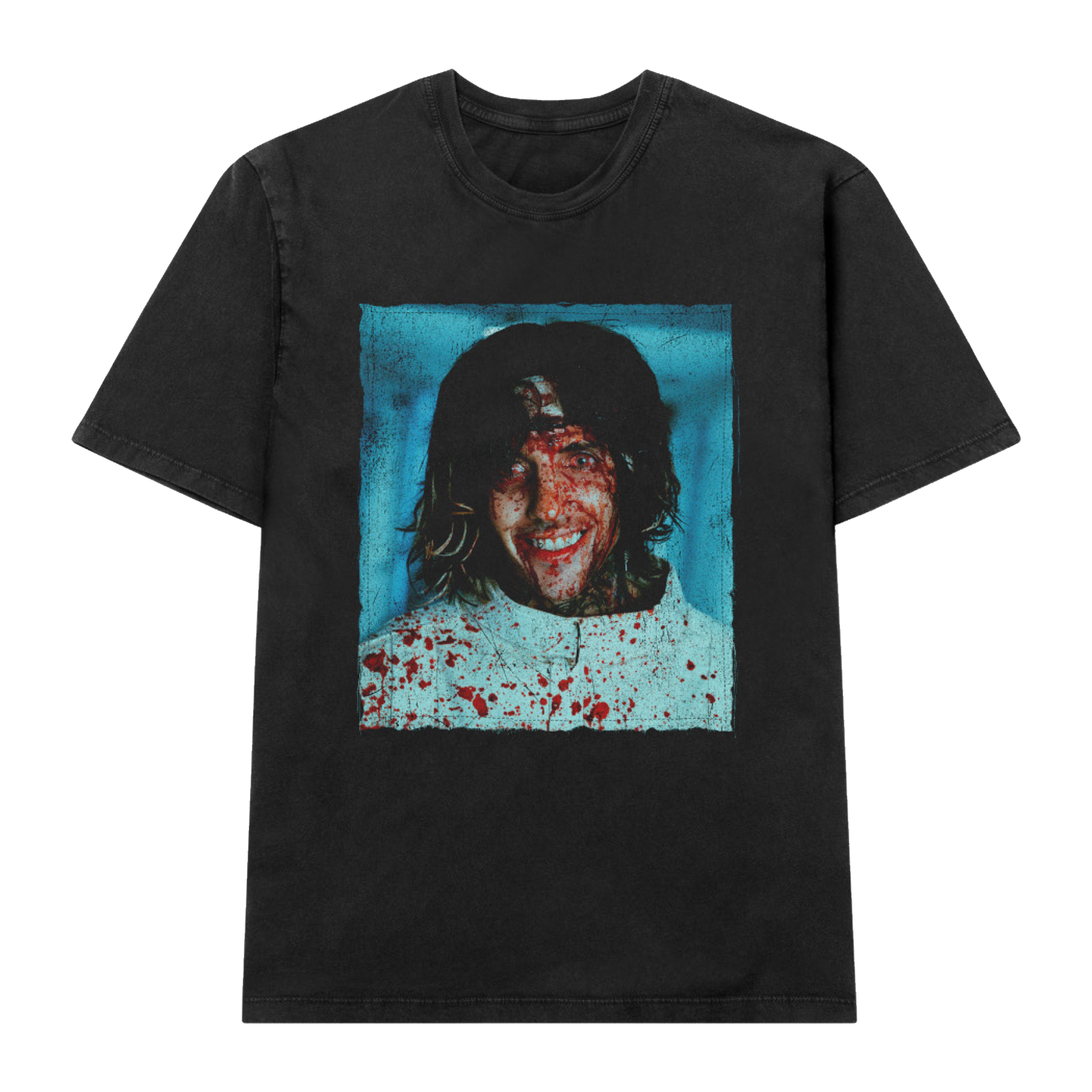 Black unisex short-sleeve relaxed fit t-shirt with Bring Me the Horizon photo print centred across the front