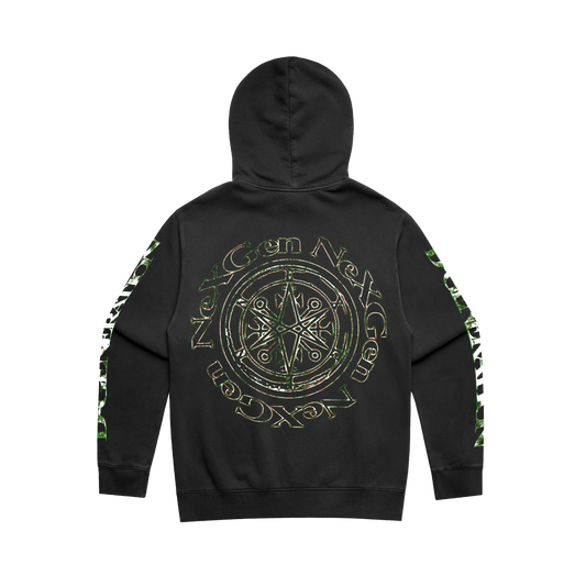 Black unisex hoodie with BMTH NeX GEn print across the front and back, and 'D-Gen' print along the sleeves.