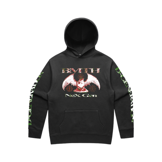 Black unisex hoodie with BMTH NeX GEn print across the front and back, and 'D-Gen' print along the sleeves.
