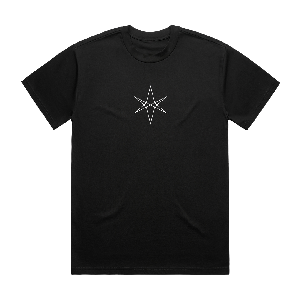 Black unisex short-sleeve regular fit T-shirt with white Bring Me the Horizon hex print across the chest.