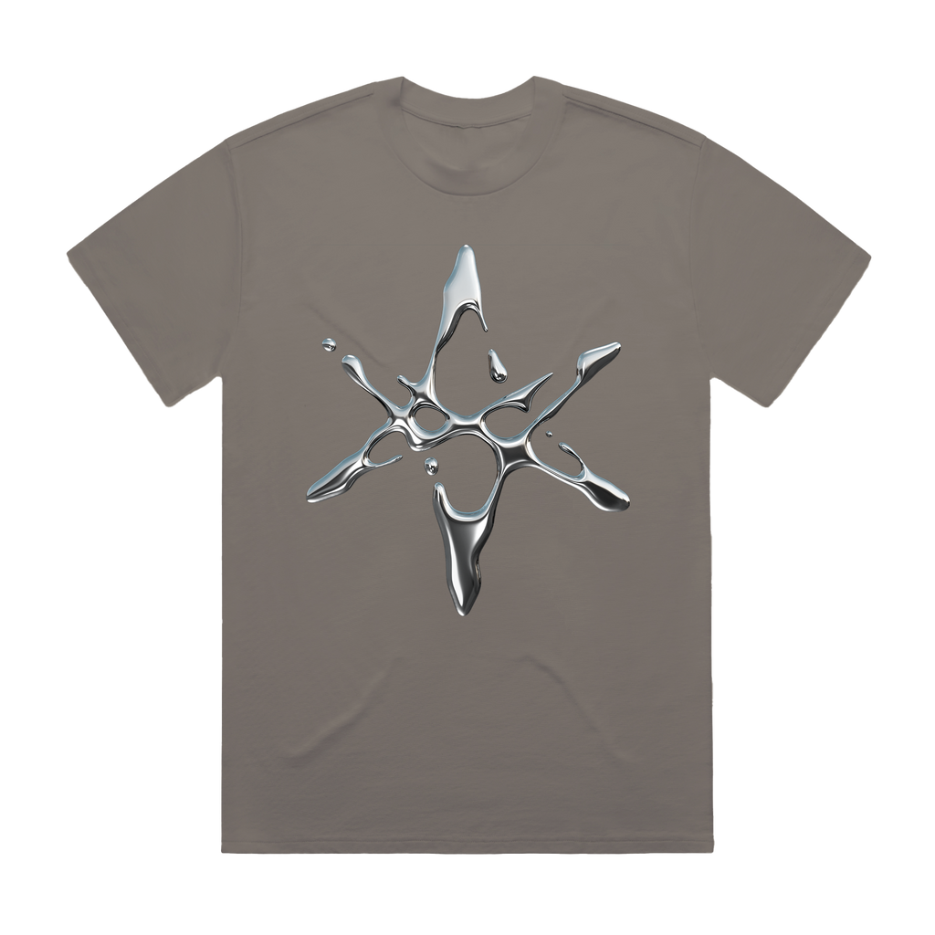 Asphalt coloured unisex short-sleeve t-shirt with silver chrome hex print across the front