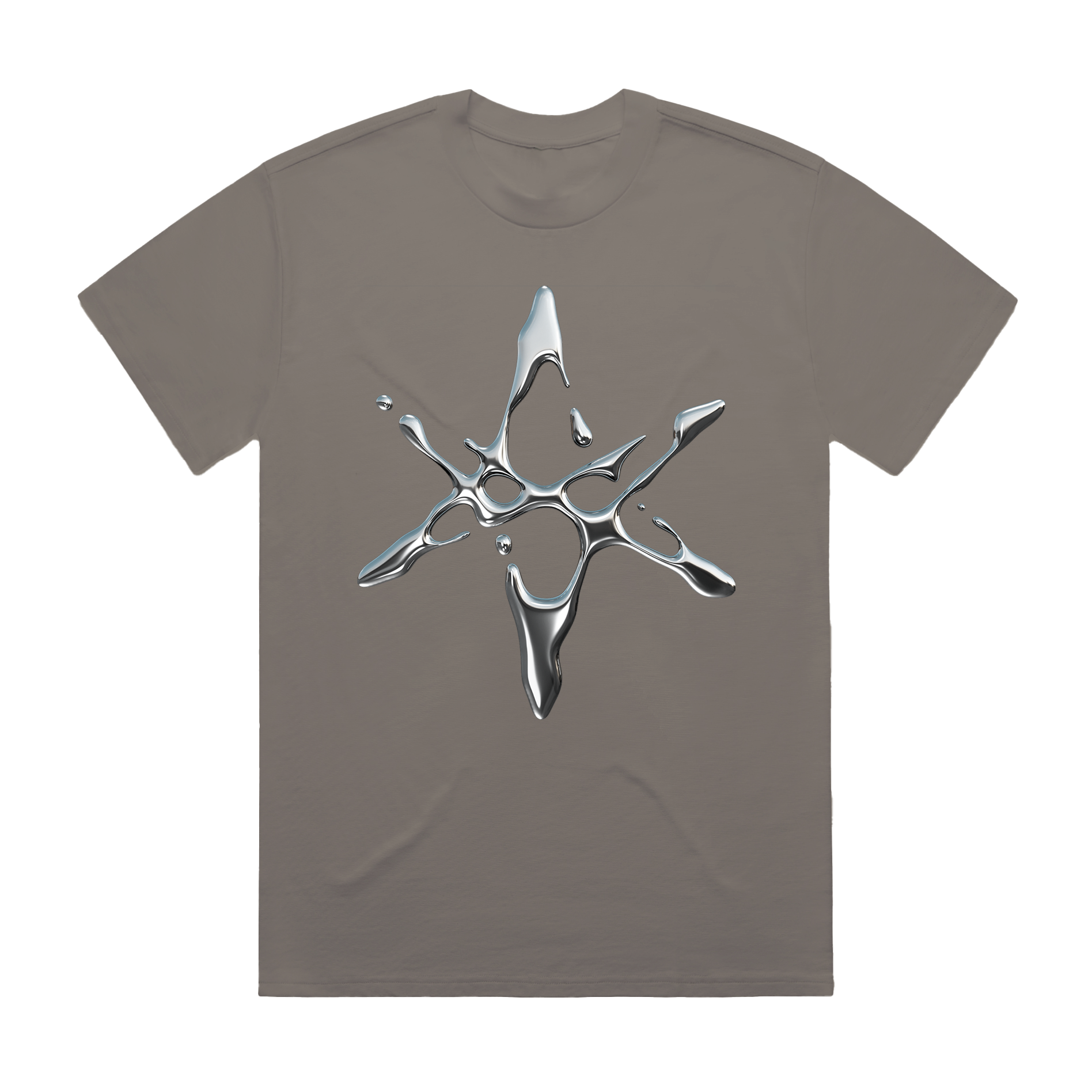 Asphalt coloured unisex short-sleeve t-shirt with silver chrome hex print across the front